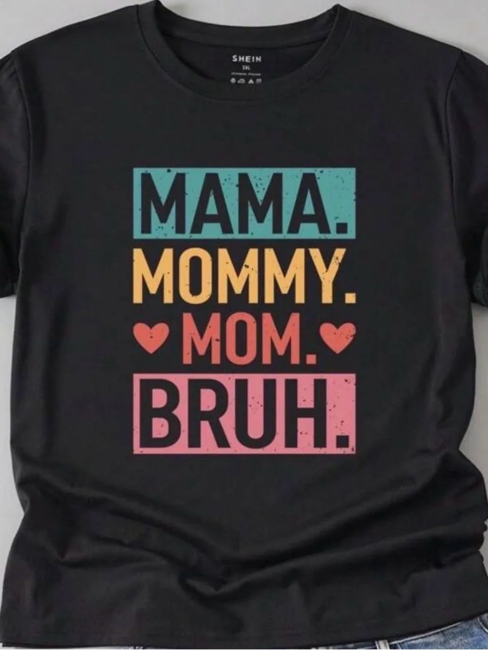 SHEIN Black Graphic Tee with Teal, Yellow, Coral, Pink Print